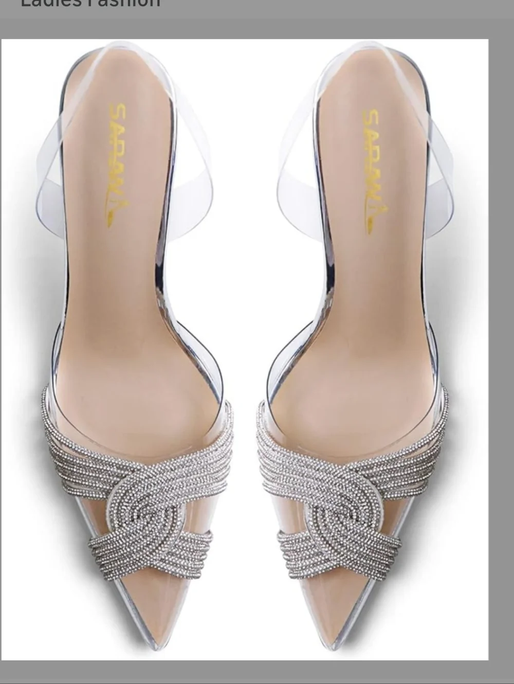 Sarawill Sexy Stiletto Pointed Toe Transparent Silver Wedding Prom Pumps